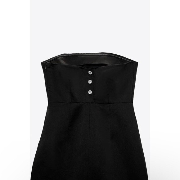 Zara Long Contrast Strapless Black Fuchsia Rhinestone Flare Hem Maxi Dress S - Picture 7 of 7